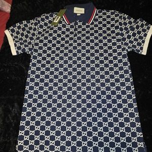Gucci Blue and White Logo Polo Shirt